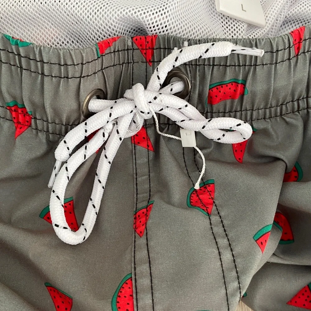 Kurt Creation Francaise Gray Watermelon Print Mens Swim Shorts Size L